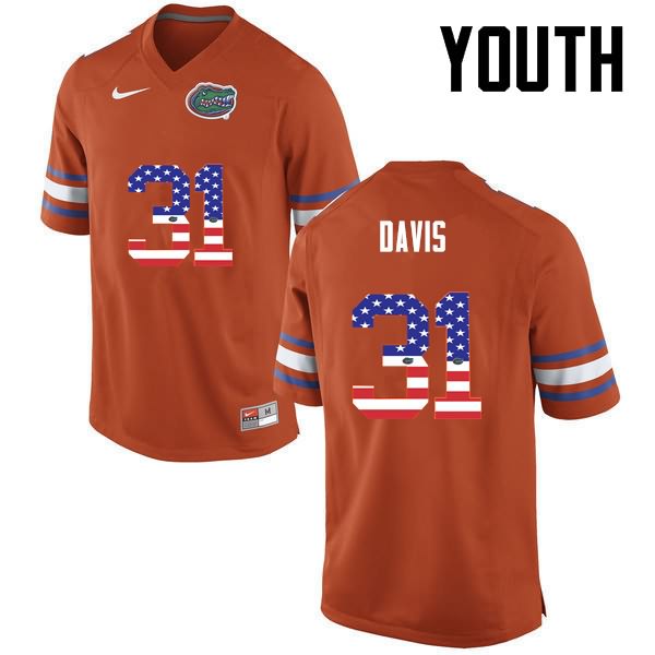 NCAA Florida Gators Shawn Davis Youth #31 USA Flag Fashion Nike Orange Stitched Authentic College Football Jersey UUQ6464QG